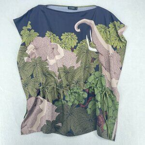 Jim Thompson Thai Silk Elephant Print Cinch Waist Resort Tunic Blouse Black 6